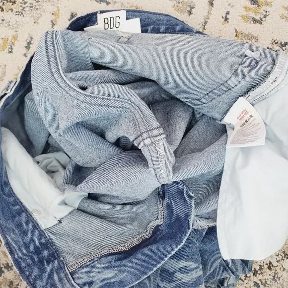 Urban Outfitters BDG Blue Laser Swirl Print Bow Jean Boyfriend Wide Leg SZ 27x32 - Picture 9 of 15